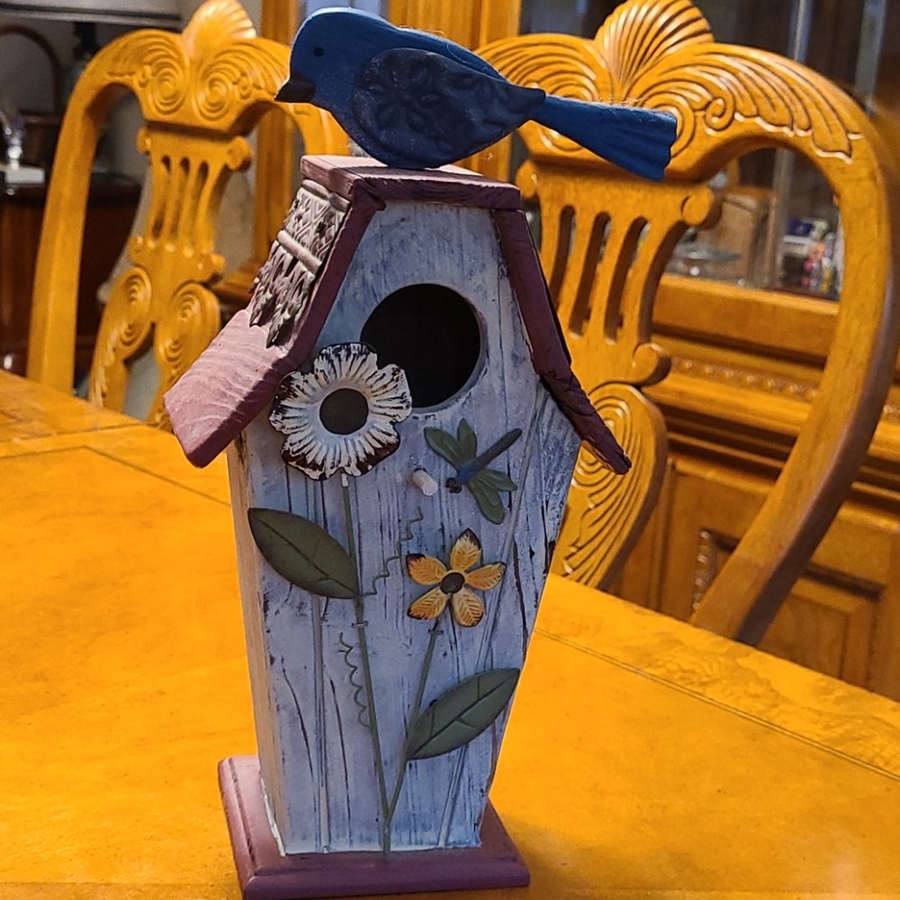 Wood and Metal Painted Birdhouse